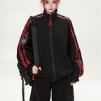 Stand Collar Striped Panel Jacket