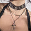 Layered Cross Brown Leather Choker Roman Rivet Punk Versatile Necklace Black Halloween