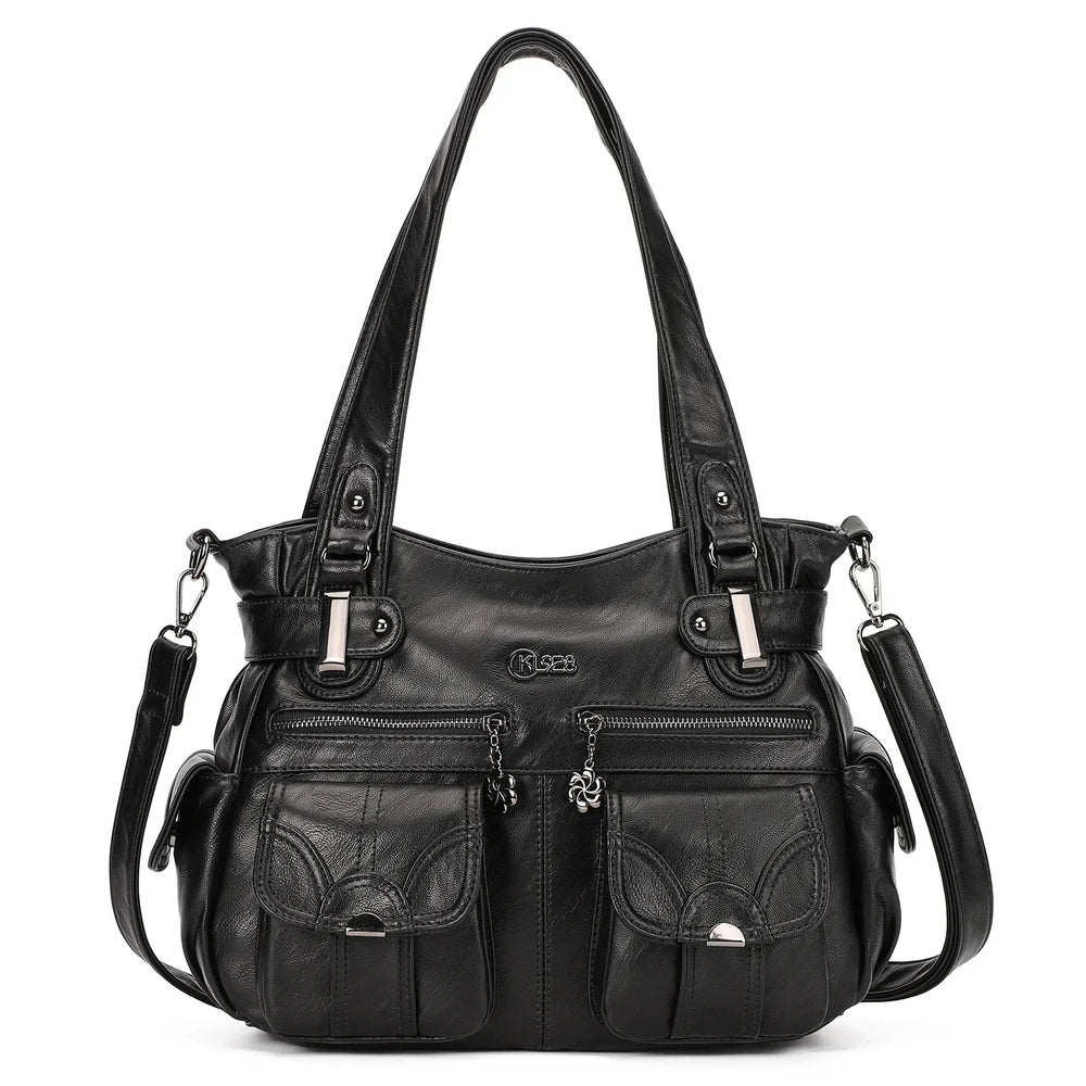 Pu Leather Large Designer Women Tote Messenger Crossbody Shoulder Bag Black Halloween