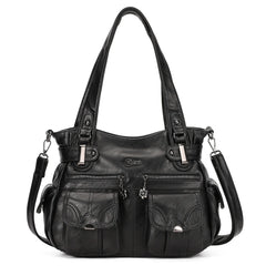 Pu Leather Large Designer Women Tote Messenger Crossbody Shoulder Bag Black Halloween