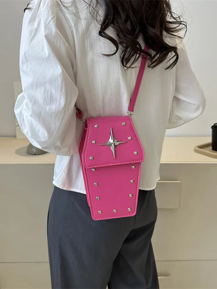 Retro Gothic Dark Personalized Casual Star Rivet Pu Leather Women Halloween Handbag Main image