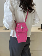 Retro Gothic Dark Personalized Casual Star Rivet Pu Leather Women Halloween Handbag