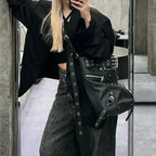 Gothic Rivets Big Volume Dark Metal Cool Motobiker Harajuku Chic Messenger Bag Black Halloween