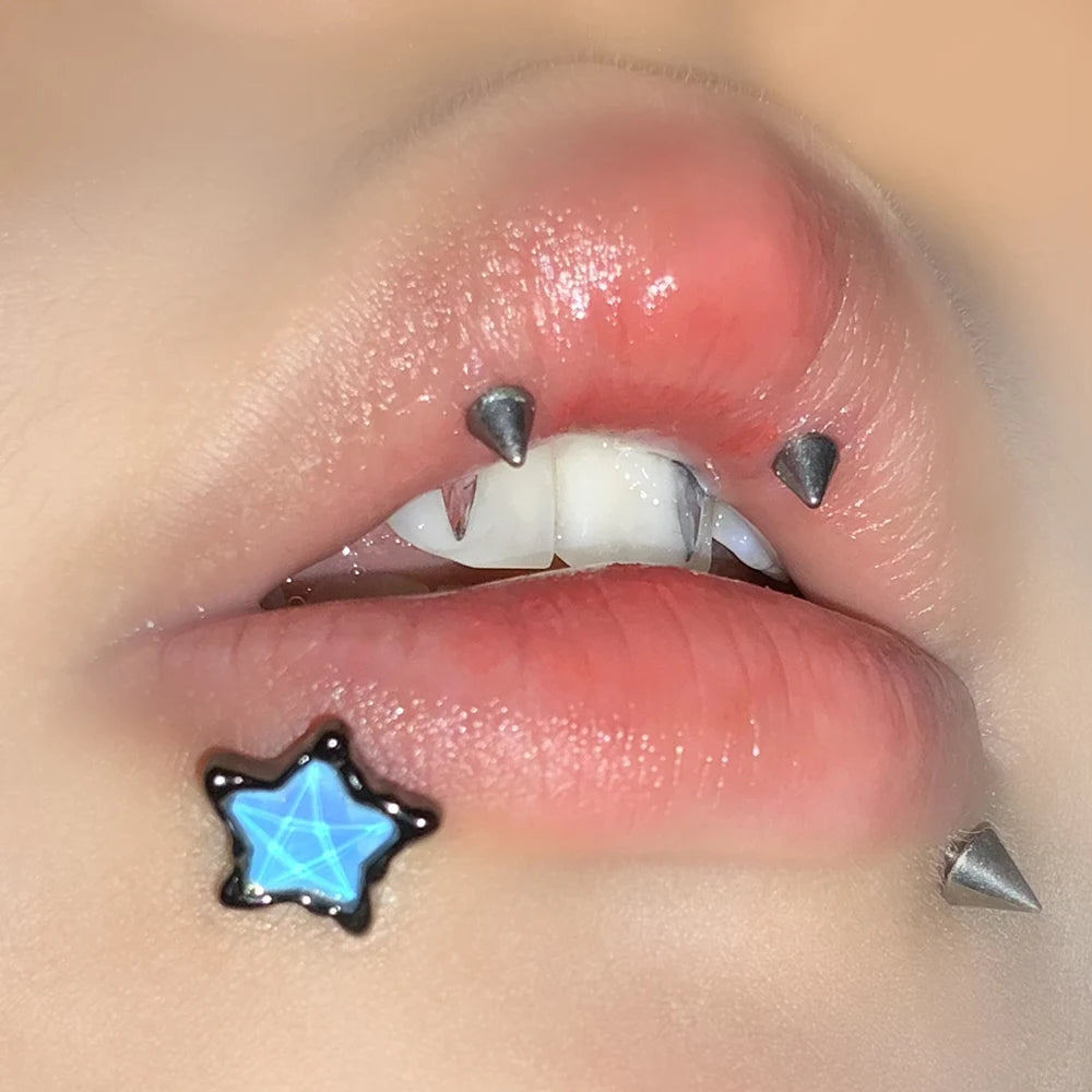 Pentagram Purple Star Stainless Steel Lip Stud