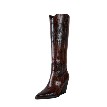 Gothic Pointed Thick Heeled Oversized Western Boot