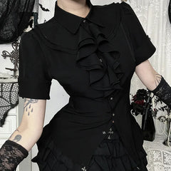 Gothic Ruffle Short Sleeve Blouse
