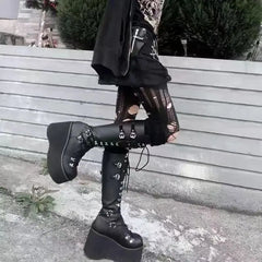 Ultra High Platform Gothic Lace-up Motorcycle Boot