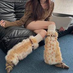 Gothic Leopard Fur Chain Belt Sock