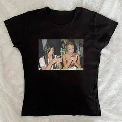 Gothic Star Print Crop Cotton T-shirt