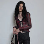 Vintage Tattoo Print Mesh Top