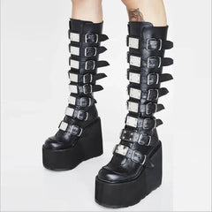Thigh High Black Leather Gothic Platform Boot