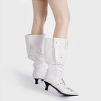 Pointed Toe Metal Rivet Gothic Knee-High Boot