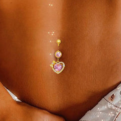Pink Heart Gothic Zircon Belly Ring