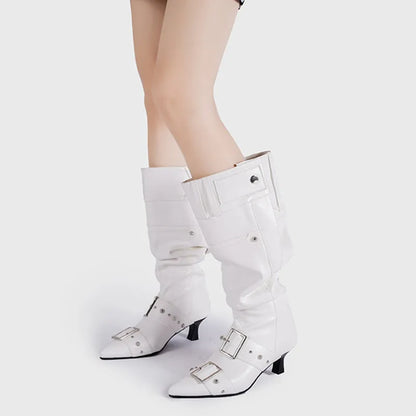 Pointed Toe Metal Rivet Gothic Knee-High Boot