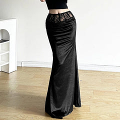 Velvet Trumpet Lace Patchwork Skirt