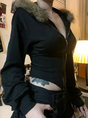 Gothic Cyber Punk Fur Hem Hoodie