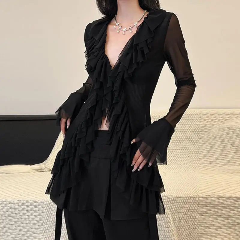 V-neck Long Sleeve Ruffle Blouse Main image