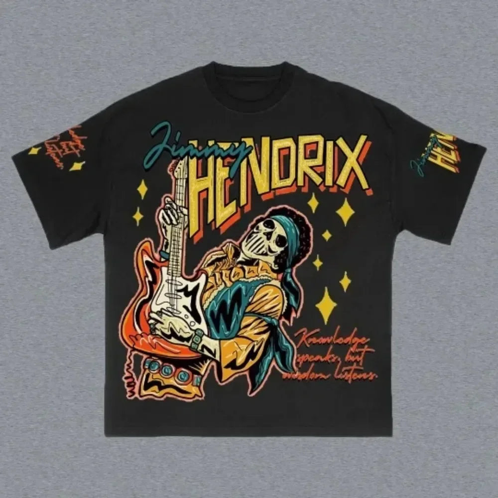 Guitarist Print Round Neck Cotton T-shirt