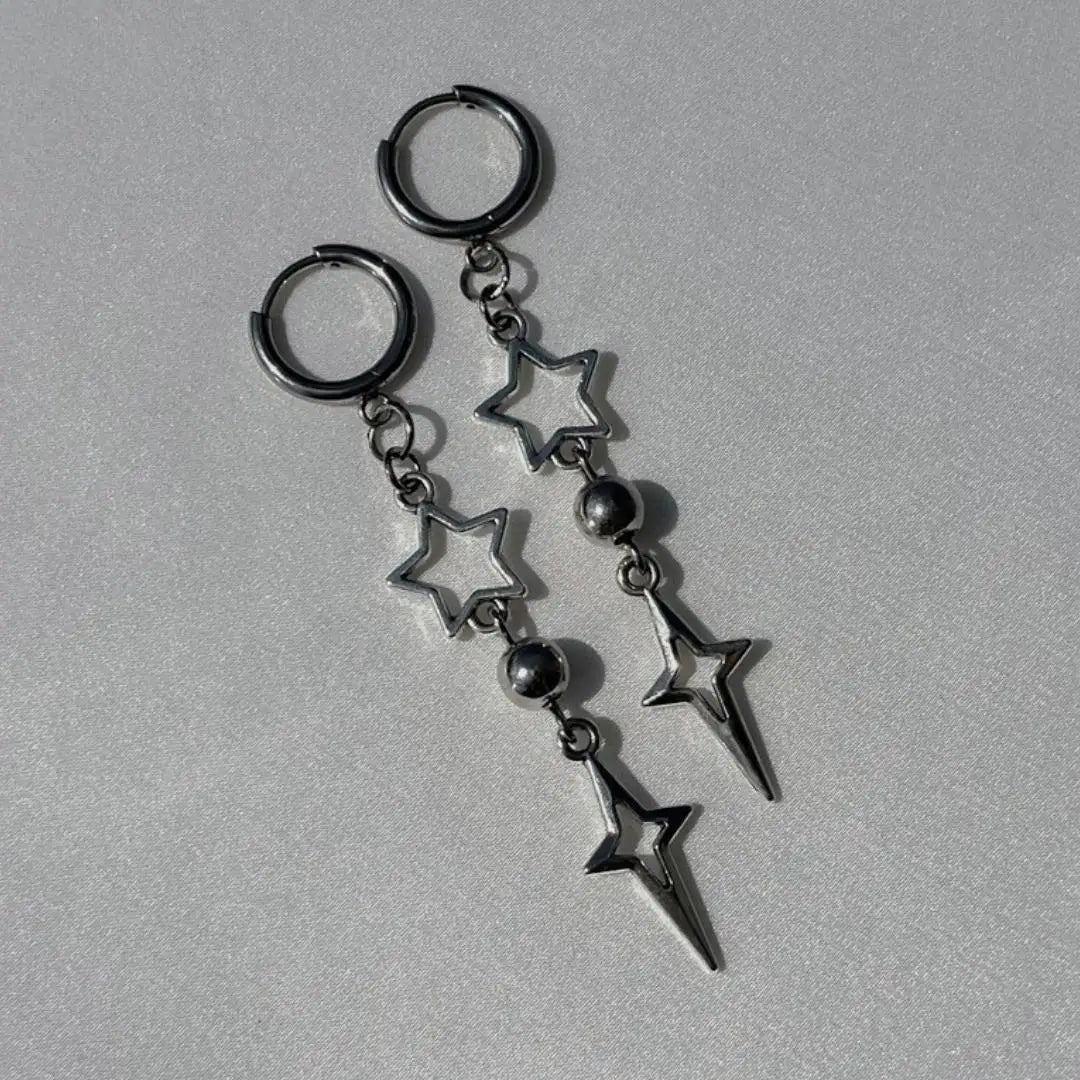 Punk Star Cross Silver Hollow Heart Earring