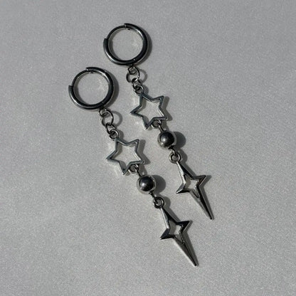 Punk Star Cross Silver Hollow Heart Earring