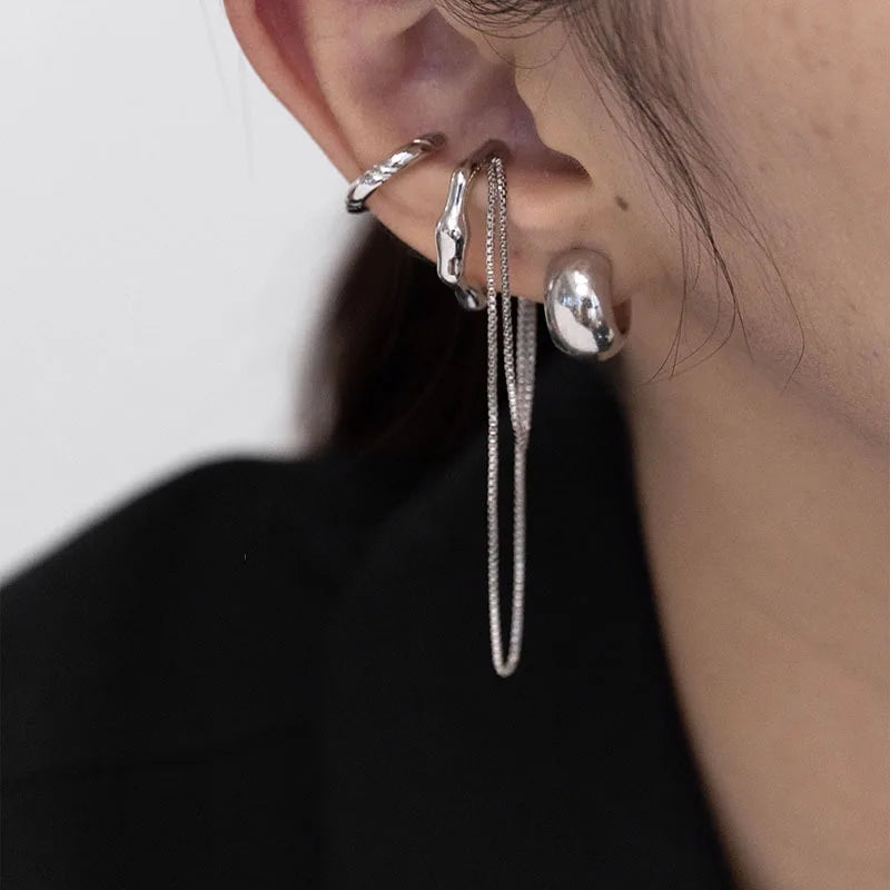 Geometric Tassel Chain Metal Clip Earring Main image