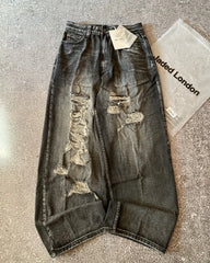 Washed Distressed Wide Leg Pants
