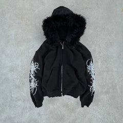 Gothic Plush Fur Zip Hoodie