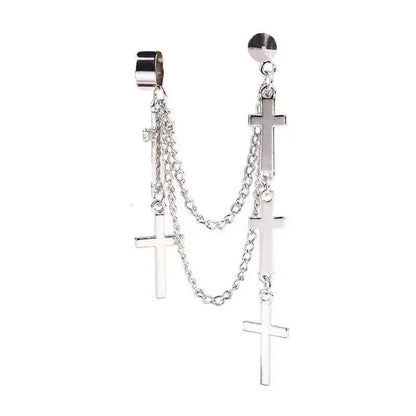 Unisex Punk Cross Tassel Chain Clip Earring