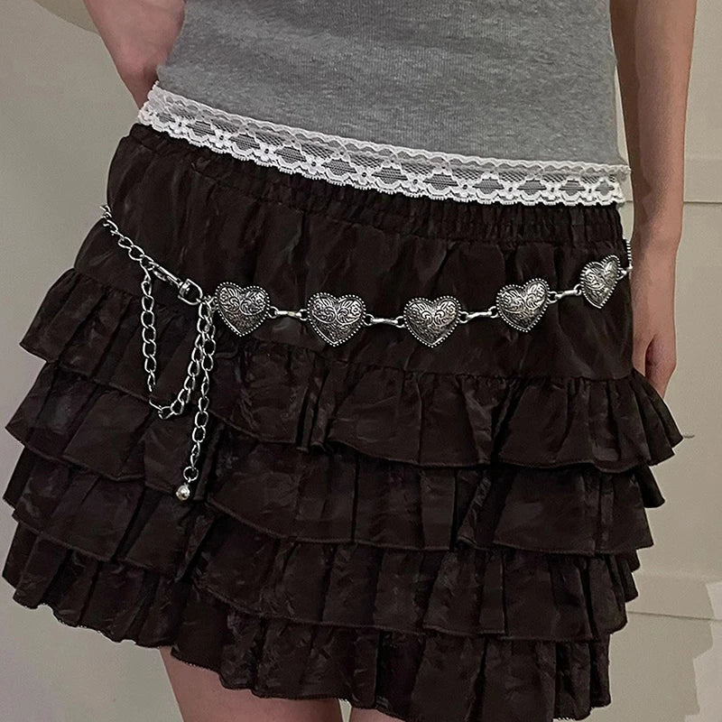 Punk Gothic Silver Heart Waist Chain Belt Main image
