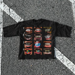 Y2K Lips Teeth Graphic Printed Cotton T-shirt