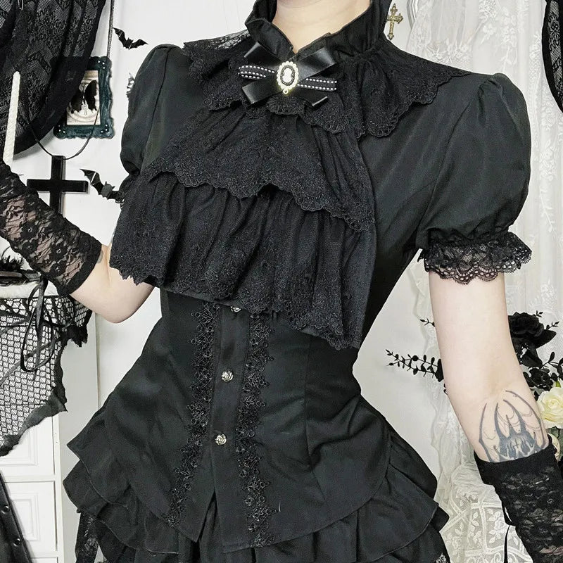 Lace Patchwork Slim Fit Blouse