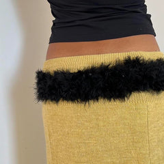 Retro Gothic PU Leather Patchwork Faux Fur Y2K Belt