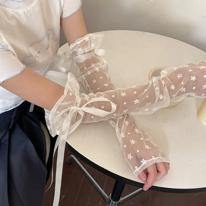 Gothic Lace Floral Ribbon Glove