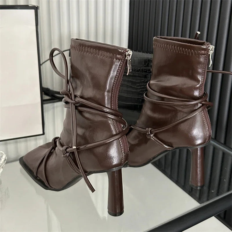 Cross-Strap Square Toe Punk Ankle Boot