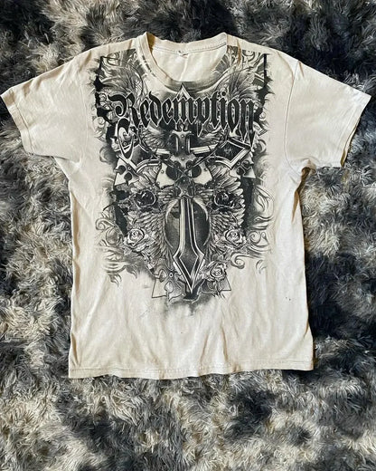 Skull Print Blue Cotton T-shirt