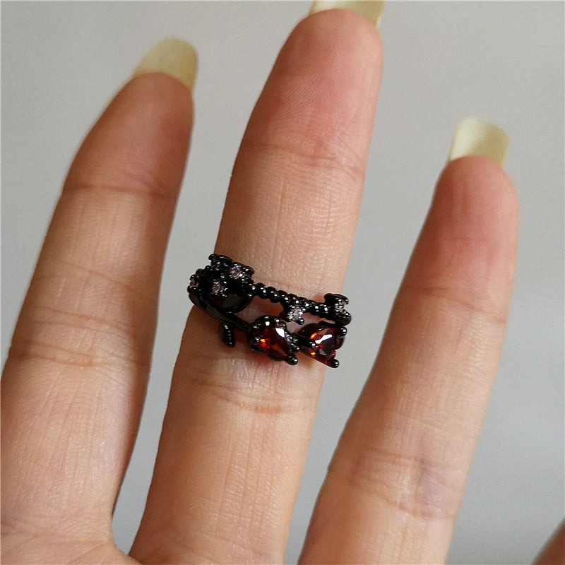Gothic Thorny Rose Couple Ring