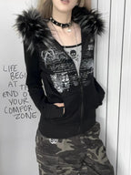 Gothic Fur Patchwork Hoodie