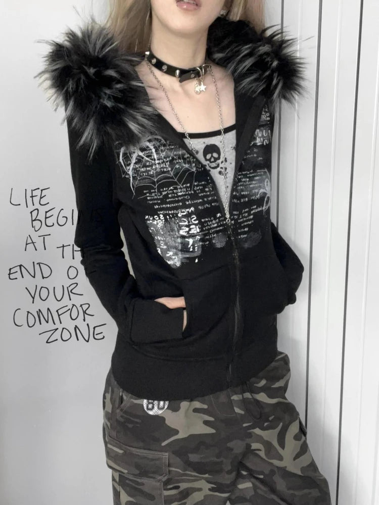 Gothic Fur Patchwork Hoodie Main image