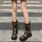 Metal Belt Buckle Gothic Motorcycle Platform Boot