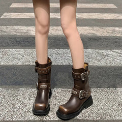 Metal Belt Buckle Gothic Motorcycle Platform Boot