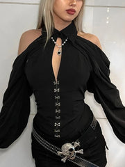 Off-Shoulder Hollow Out Corset Blouse