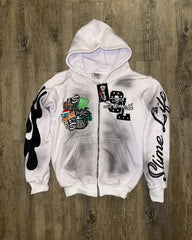 Gothic Retro Letter Flame Zip Hoodie