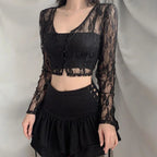 Long Sleeve Cropped Mesh Top