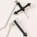 Y2K Goth Heart Cross Red Zircon Tassel Earring