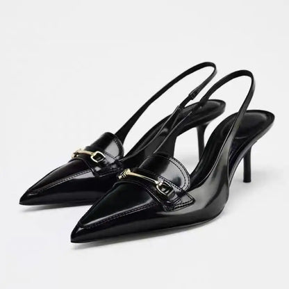 Black Bow Gothic Slingbacks Pointed High Heel