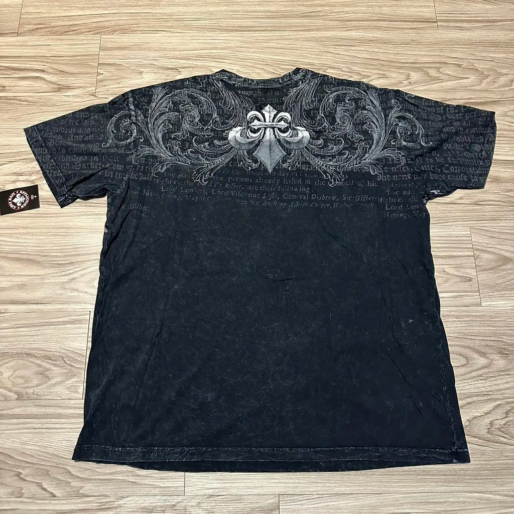 Grunge Wings Print Cotton T-shirt