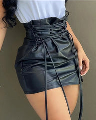 Lace-up PU Leather Mini Skirt