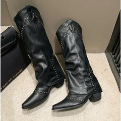 Rivet Western Cowboy Long Tube Punk Boot