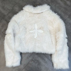 Cotton Lapel Patch Cross Fur Coat
