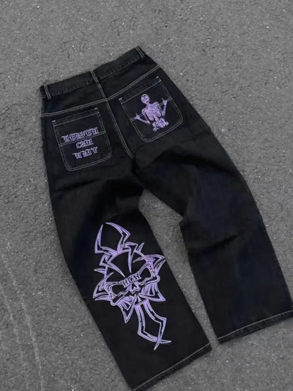 Retro Gothic Skull Embroidery Pant